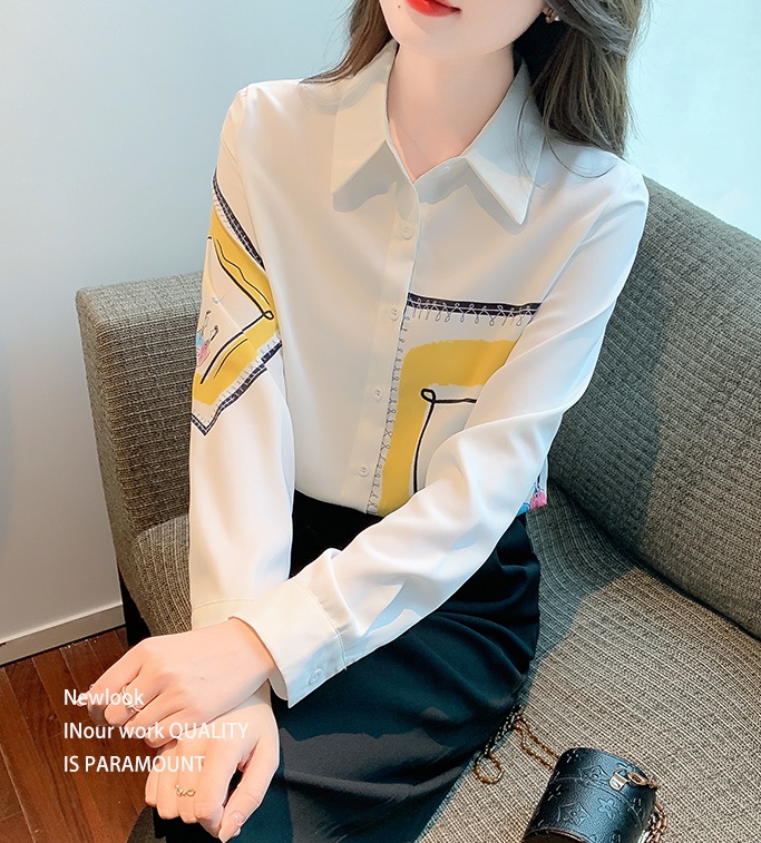 Lapel drape shirt elegant long sleeve chiffon shirt