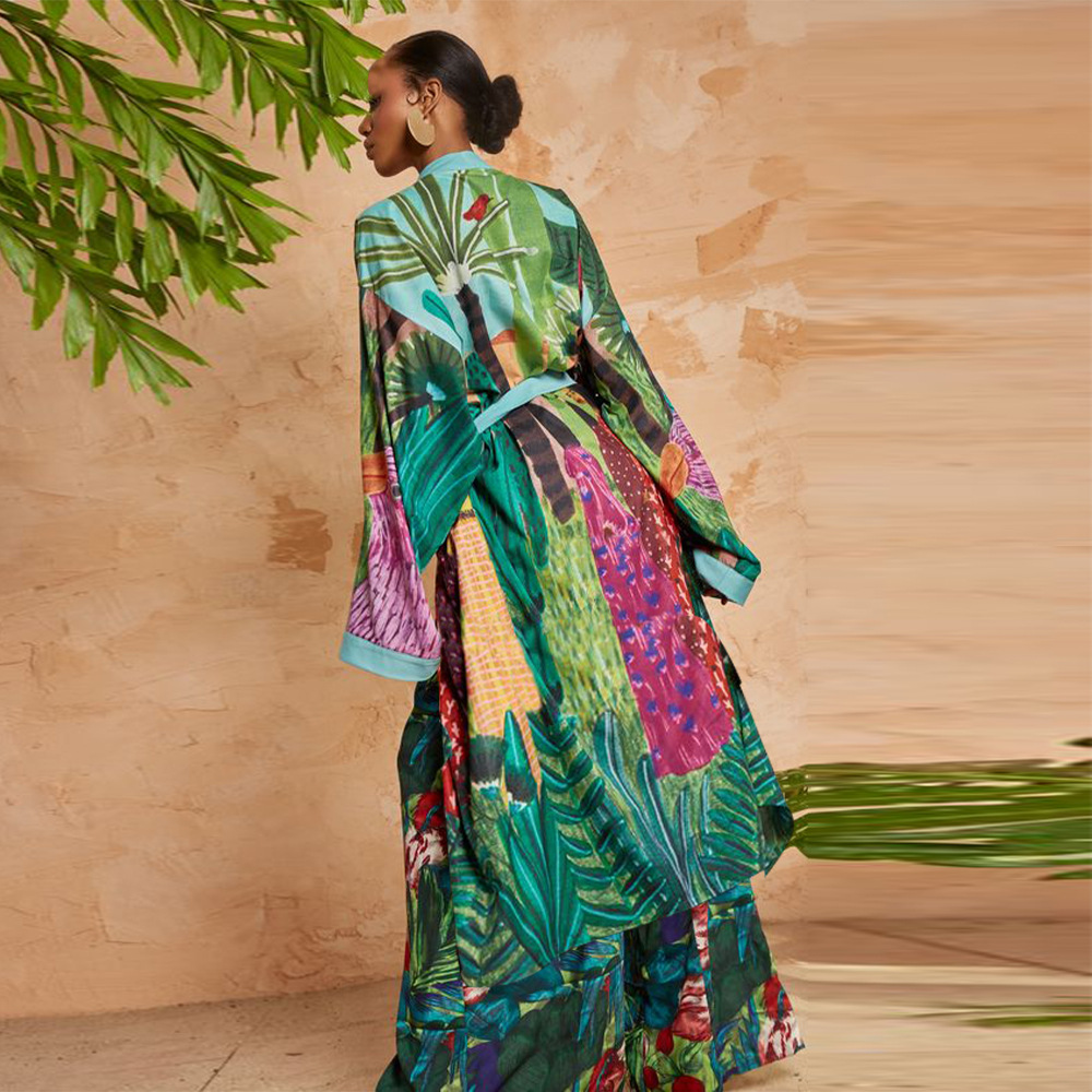 Printing kimono European style coat