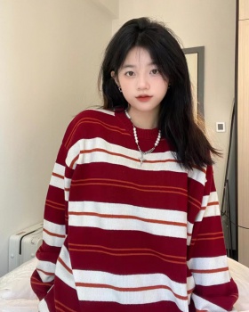 Autumn red pullover hoodie loose round neck tops for women