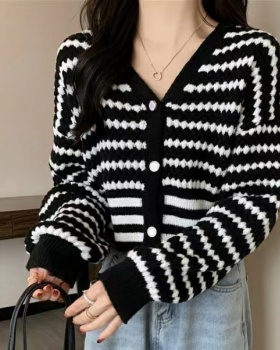 Stripe unique tops knitted Korean style cardigan for women