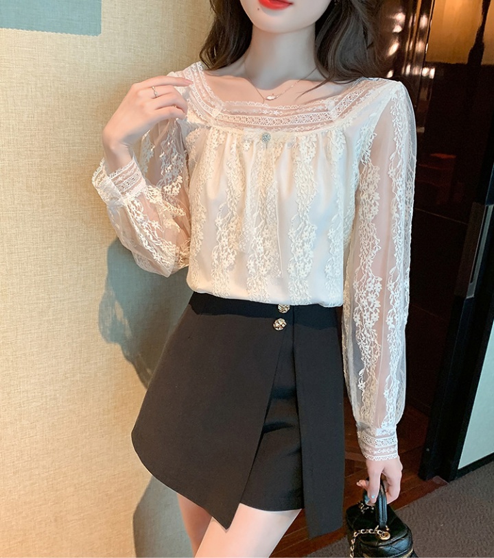 Sweet long sleeve shirts hollow lace tops for women