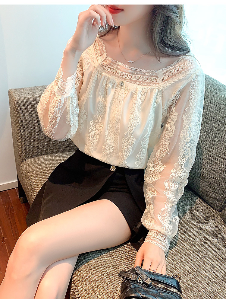 Sweet long sleeve shirts hollow lace tops for women
