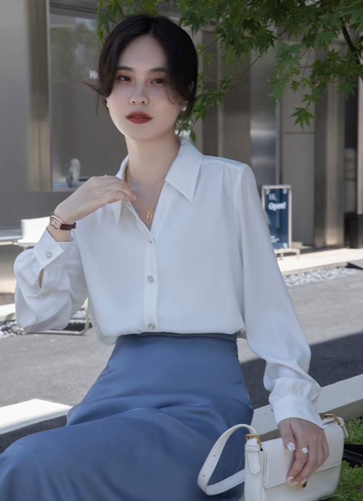 France style white profession shirt V-neck fold tops