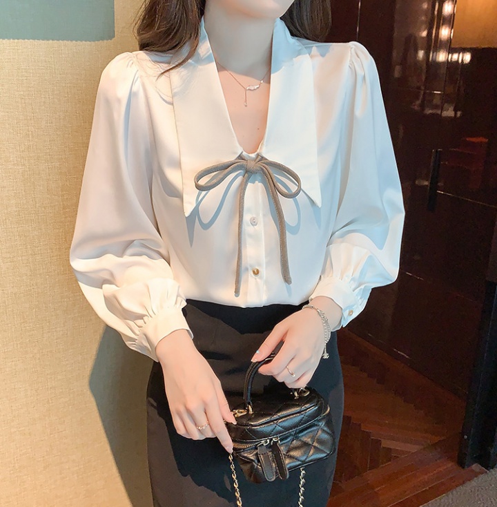 Retro long sleeve tops big pointed collar shirt for women