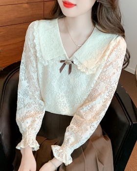 Lace Cover belly tops bow autumn small shirt