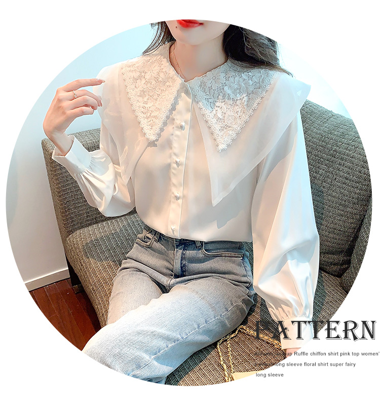 White small fashion doll collar long sleeve shirt for women