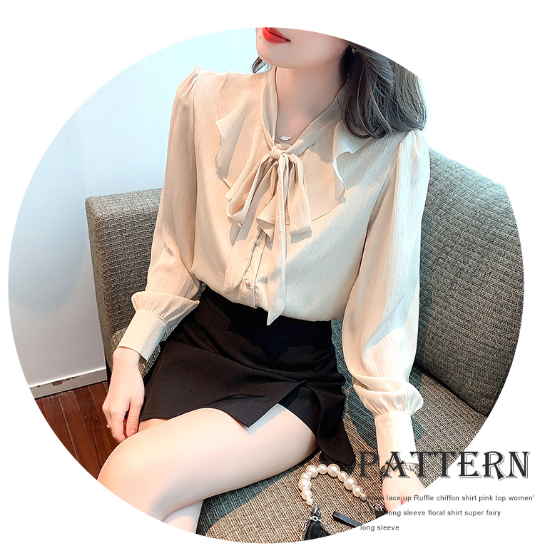 Retro chiffon autumn shirt bow temperament tops for women