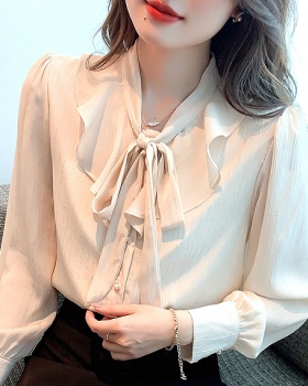 Retro chiffon autumn shirt bow temperament tops for women
