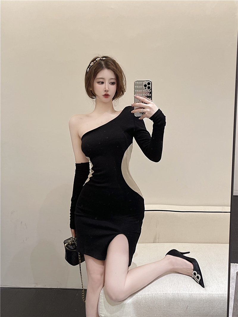 Sexy slim party nightclub mixed colors bottoming dress
