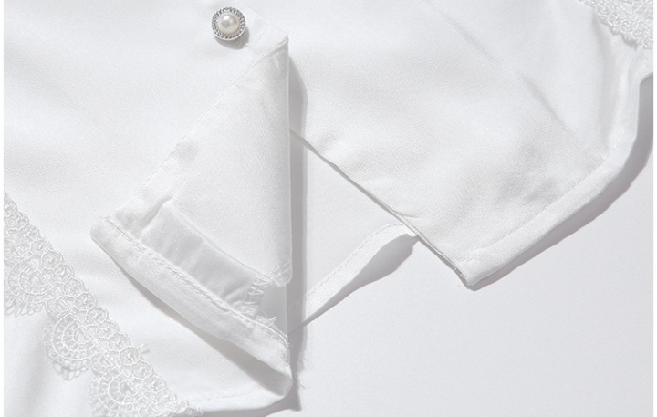 Lantern sleeve bow lace shirt autumn V-neck white tops