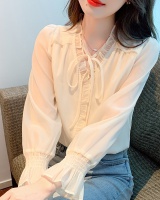 V-neck retro small shirt apricot shirt for women
