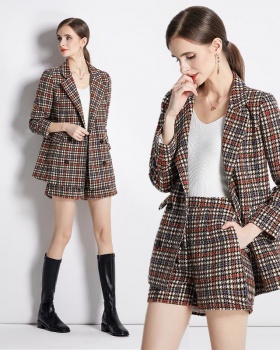 Retro shorts houndstooth pattern business suit a set