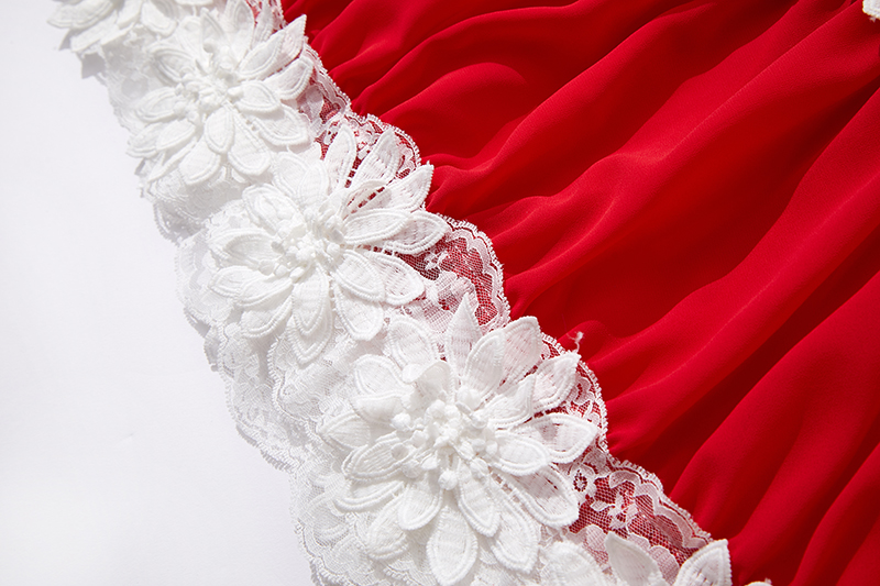 Pinched waist chiffon splice lace stereoscopic dress