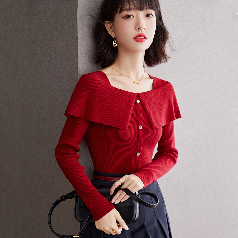 Autumn tops square collar sweater for women
