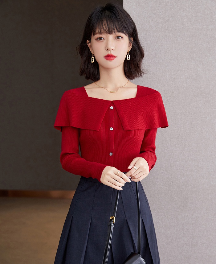 Autumn tops square collar sweater for women