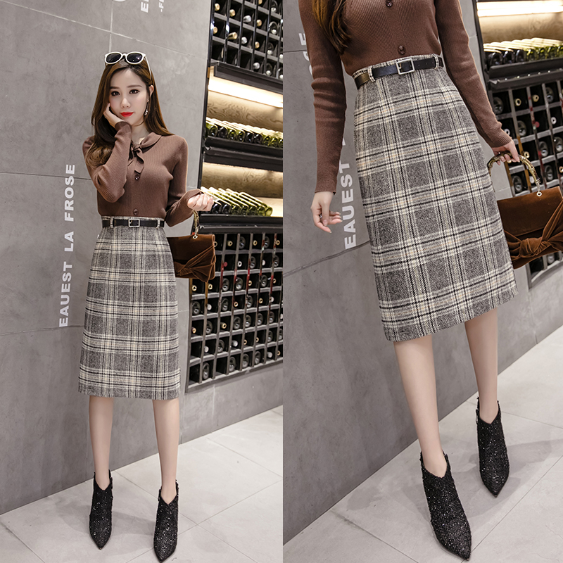 Plaid autumn and winter short skirt all-match skirt