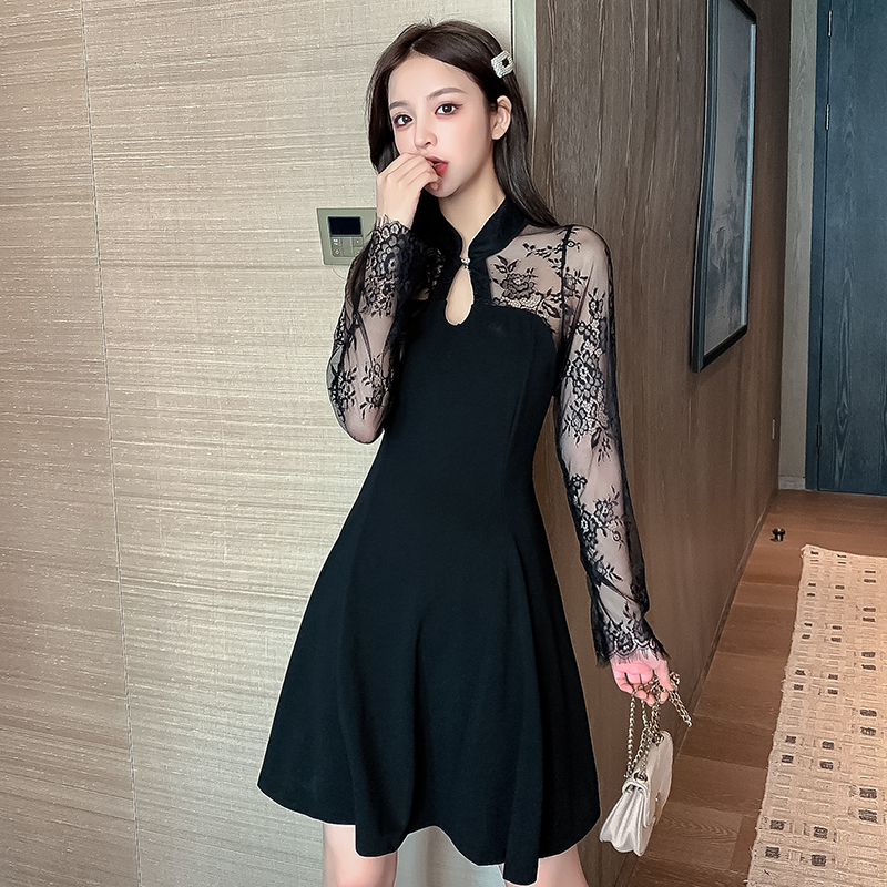 Lace splice temperament Korean style dress