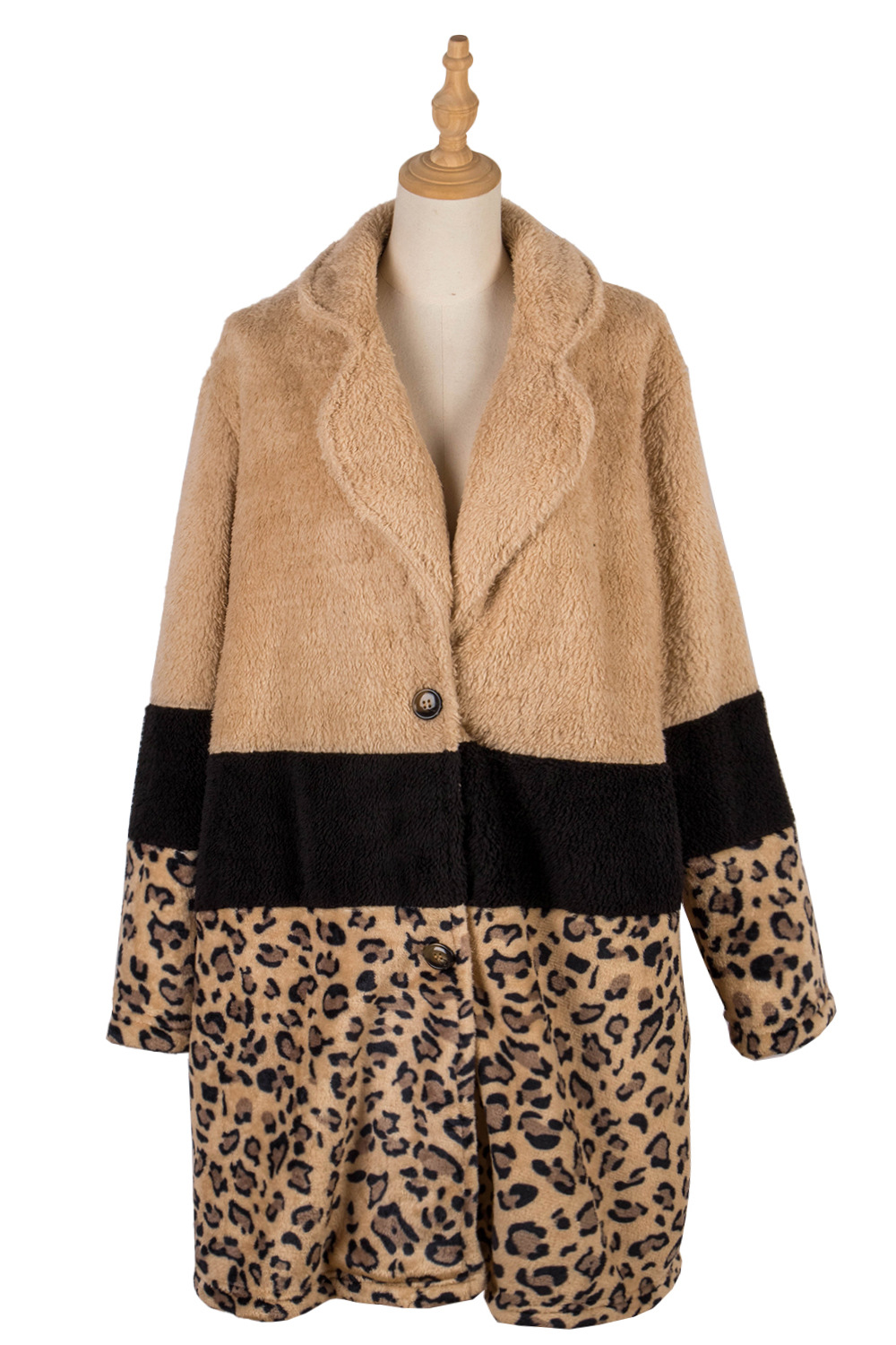 Leopard European style splice long fashion coat