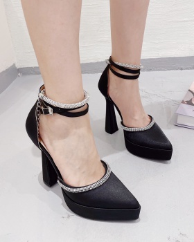 Pointed high-heeled platform satin thick sandals