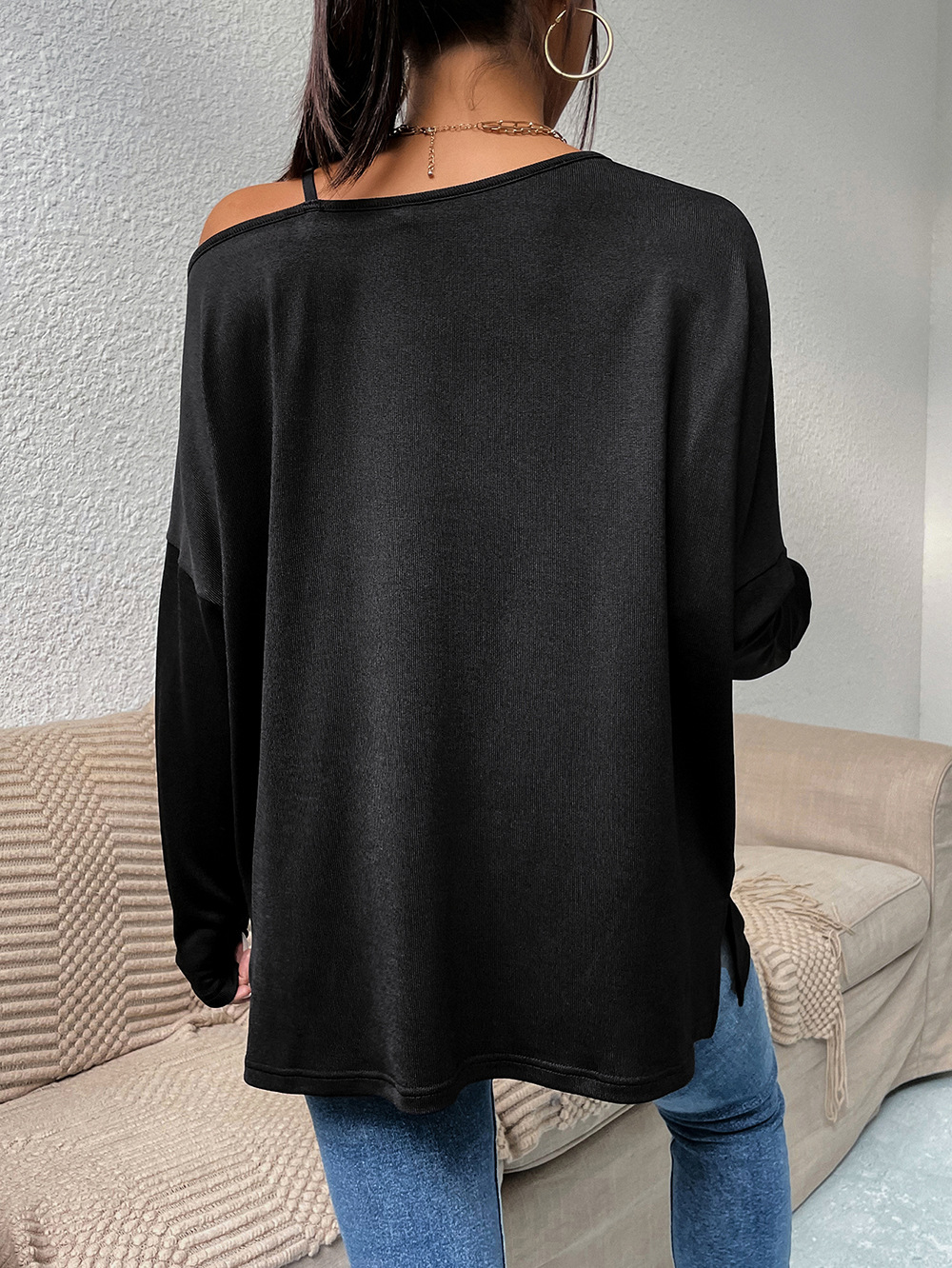 Long sleeve sling tops loose pure T-shirt