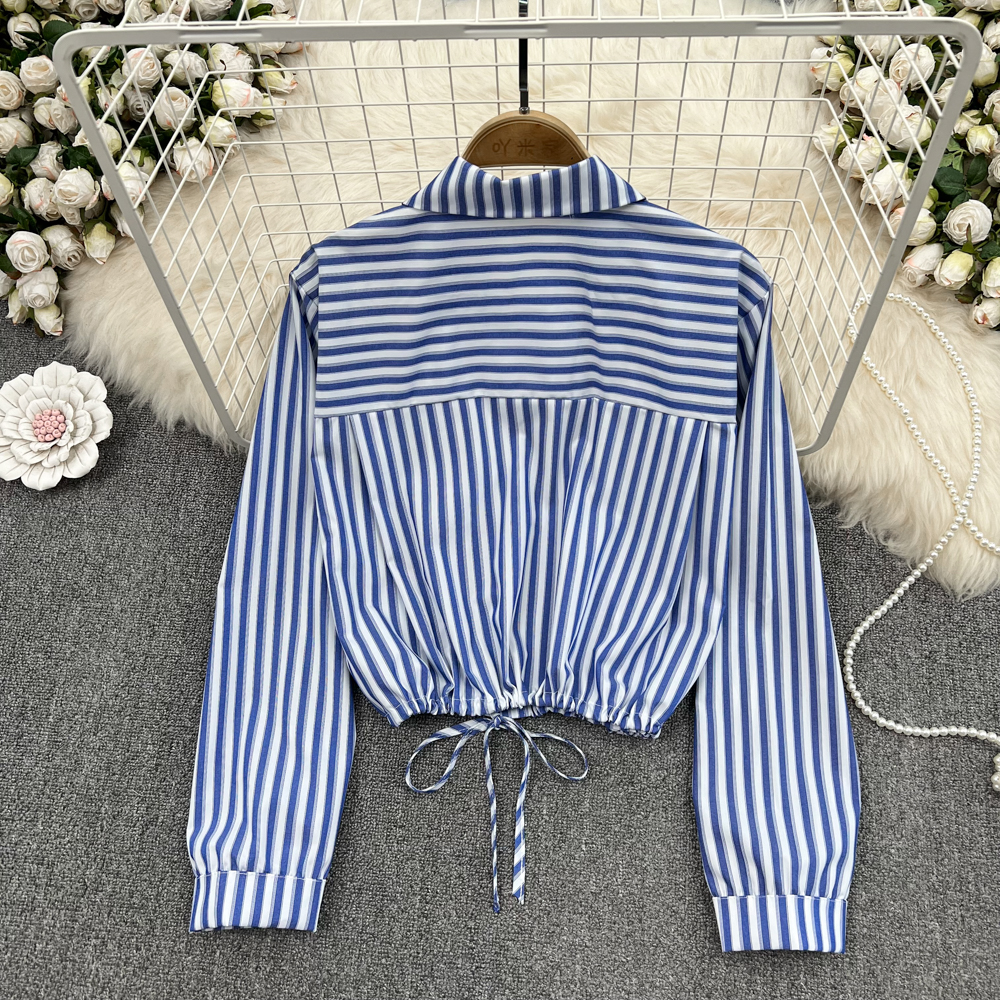 Single-breasted long sleeve shirt drawstring tops for women