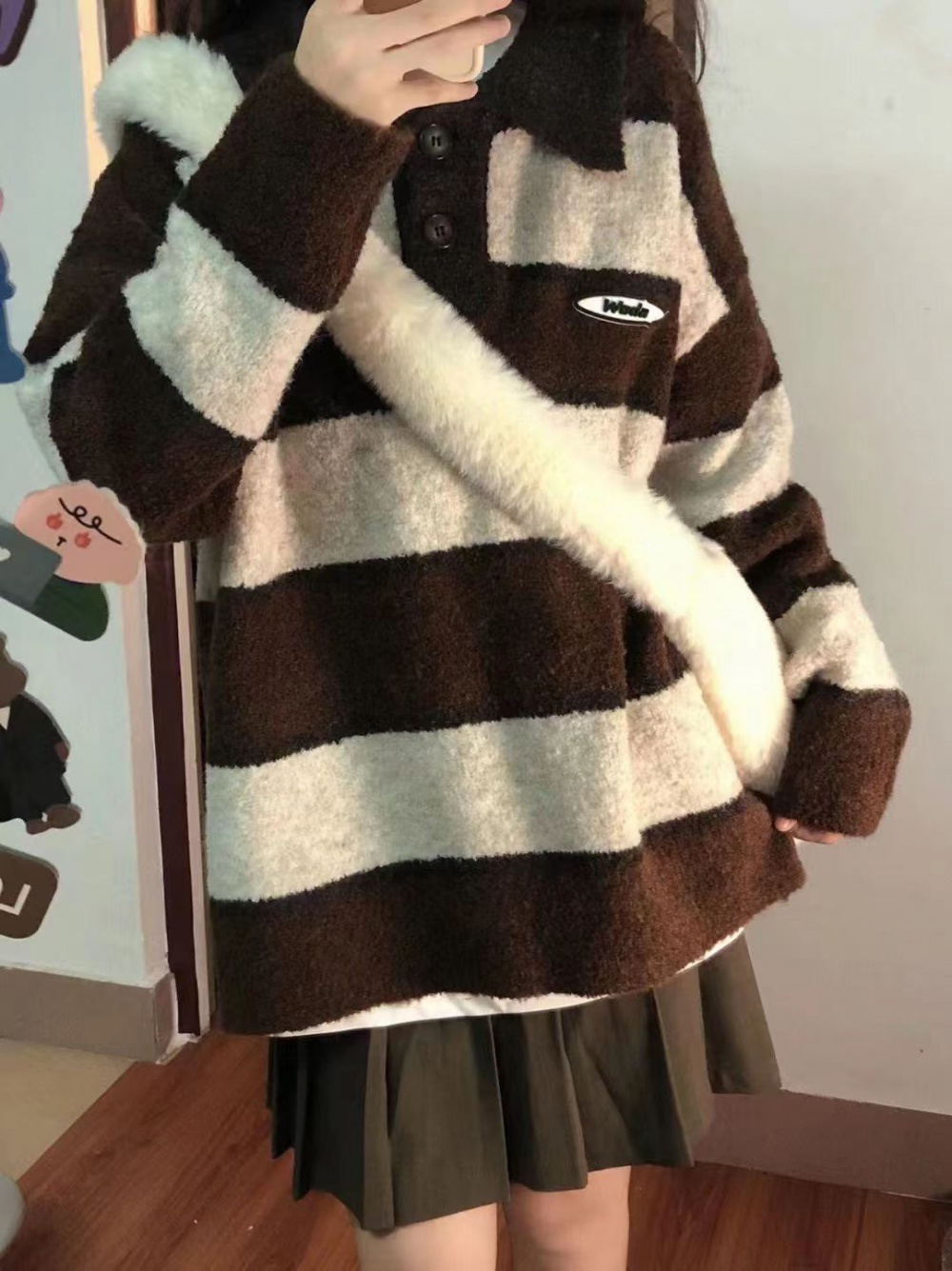 Cashmere stripe sweater Japanese style coat for women