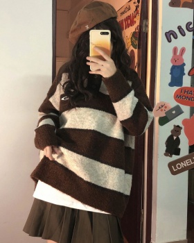 Cashmere stripe sweater Japanese style coat for women