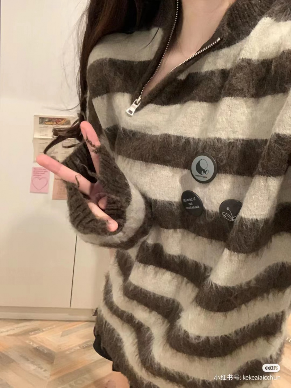Quality stripe lazy autumn holes loose sweater for women