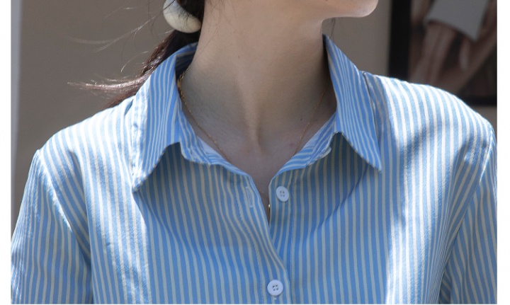 Stripe blue-white blue long sleeve autumn shirt