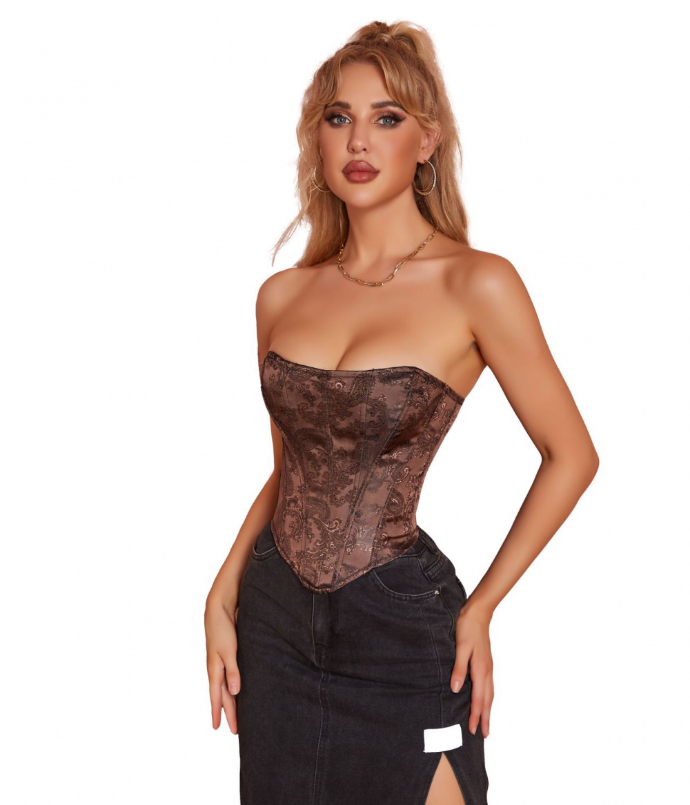 Body sculpting zip wrapped chest court style tops