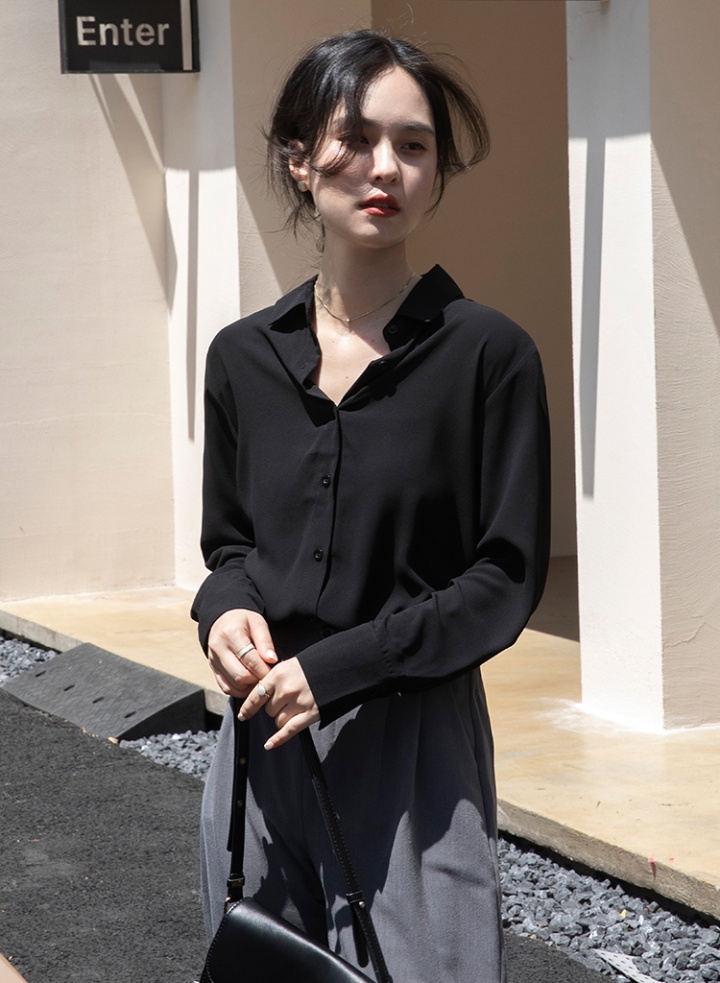 Satin autumn unique shirt profession black tops for women