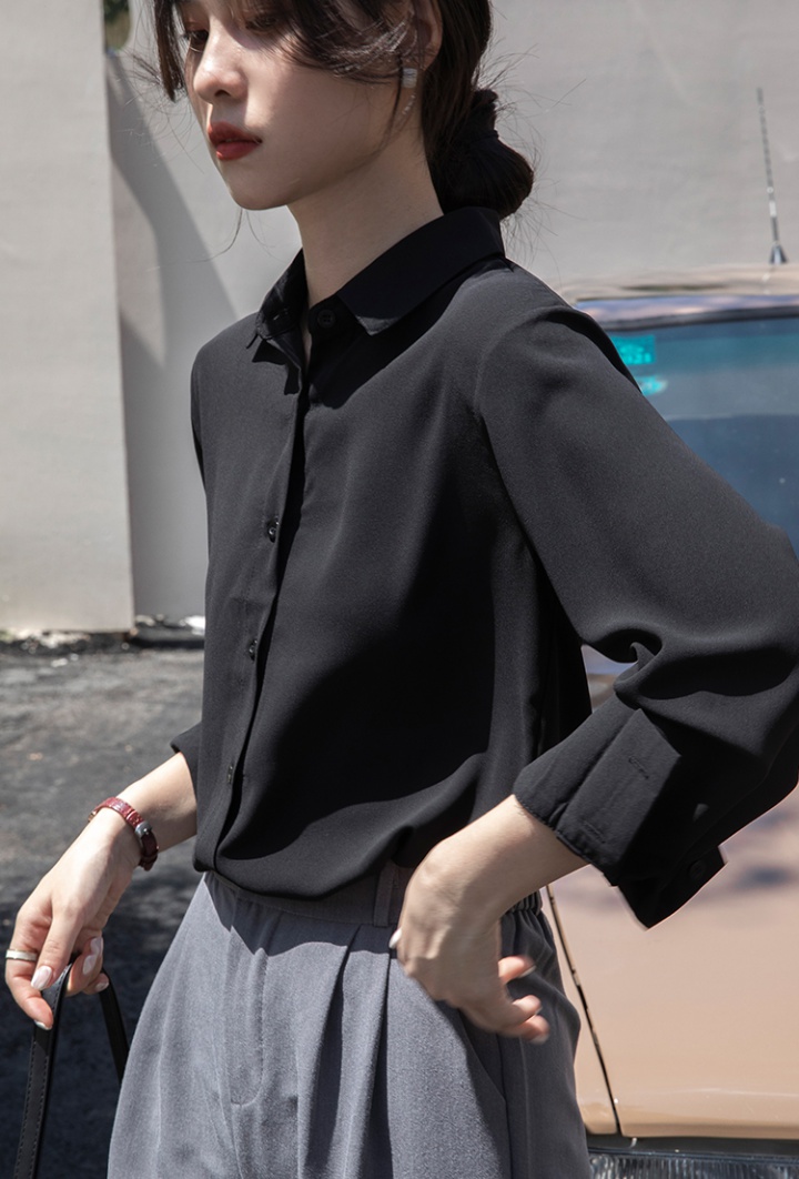 Satin autumn unique shirt profession black tops for women