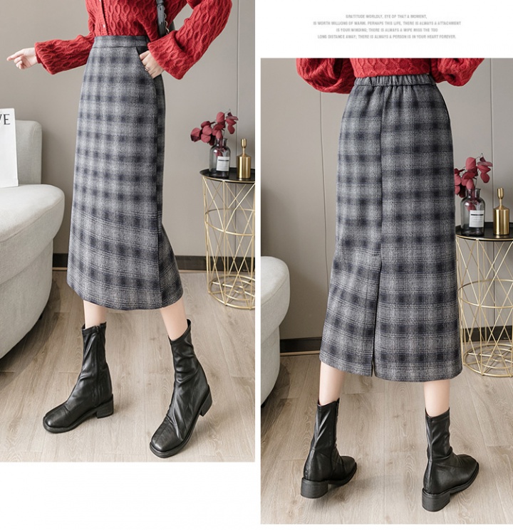 Plaid slim long dress split high waist skirt