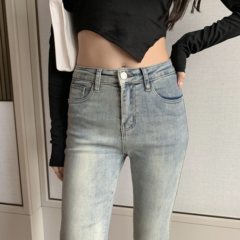 Slim retro straight nine pants autumn high waist jeans
