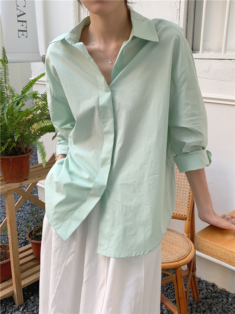 Long sleeve loose Korean style all-match simple shirt