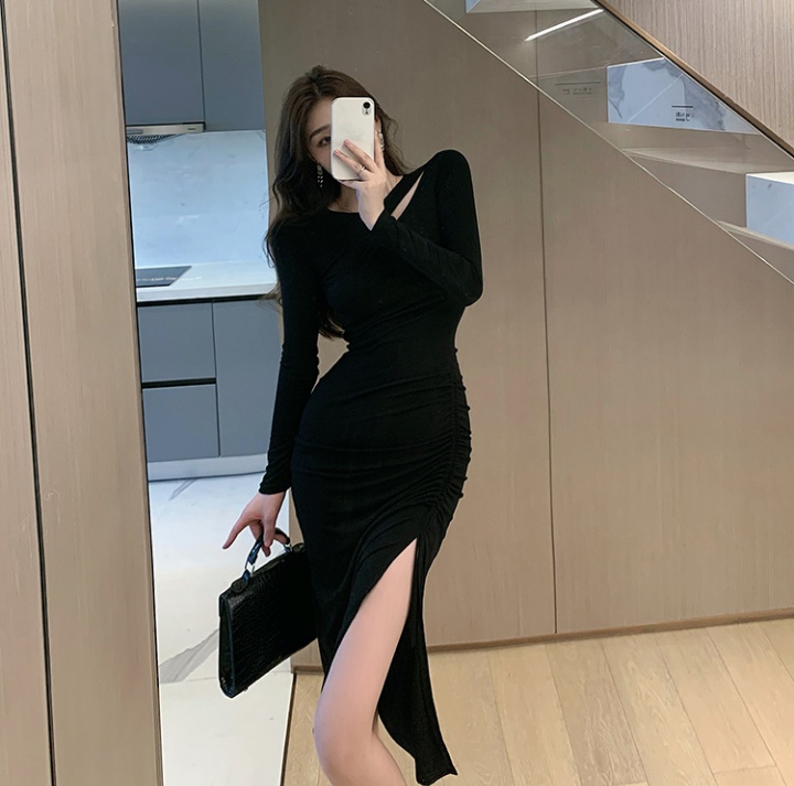 Package hip sexy tight hollow bottoming split fold long dress