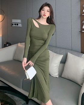 Package hip sexy tight hollow bottoming split fold long dress