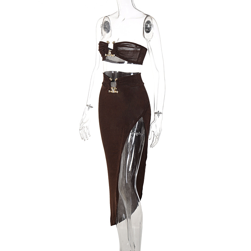 Navel European style splice skirt 2pcs set for women