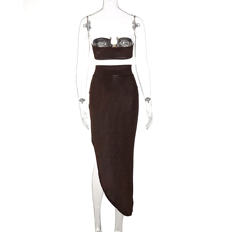 Navel European style splice skirt 2pcs set for women