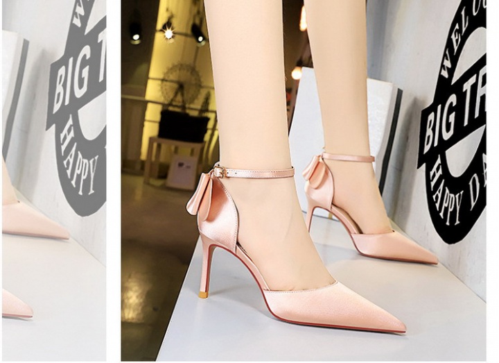 Korean style satin high-heeled shoes low pointed sandals