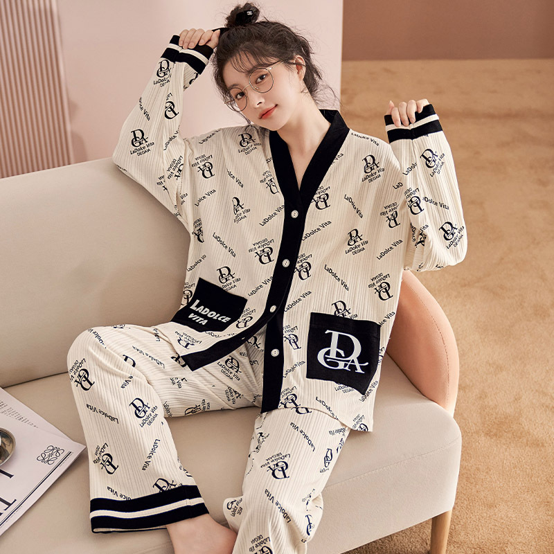 Long sleeve cardigan homewear pajamas 2pcs set