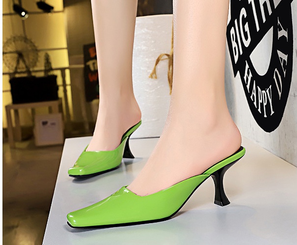 Square head high-heeled simple glossy slippers for women