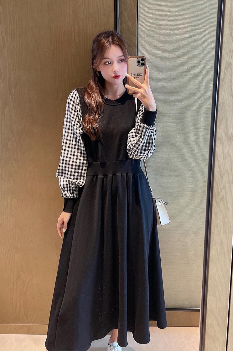 Autumn and winter plaid hoodie long dress for women