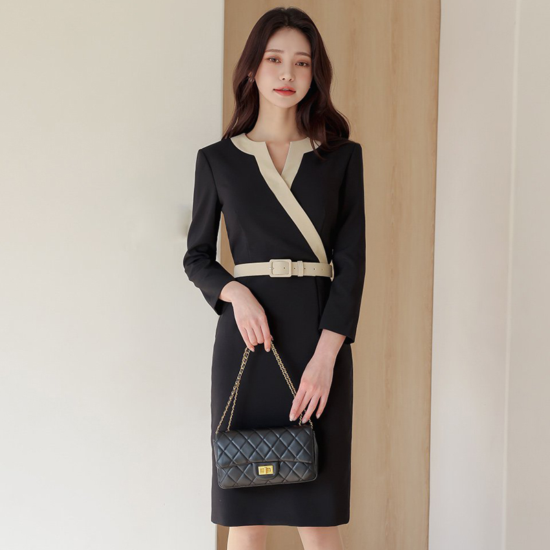 Autumn Korean style profession slim mixed colors dress