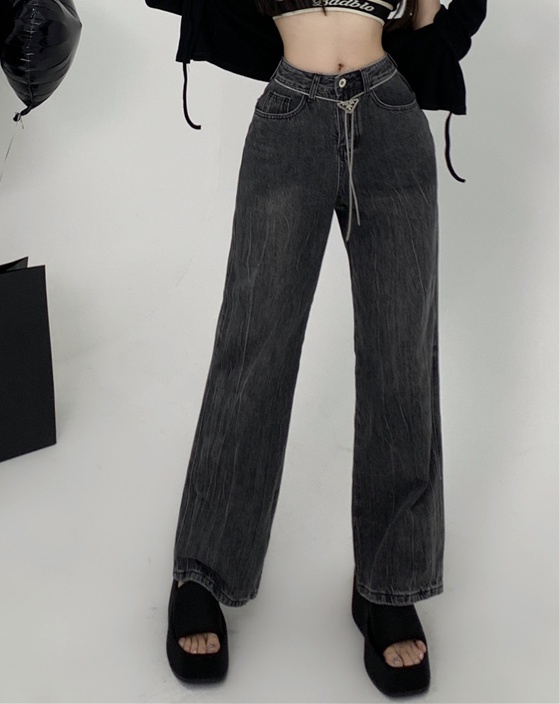 Slim high waist washed Korean style loose jeans
