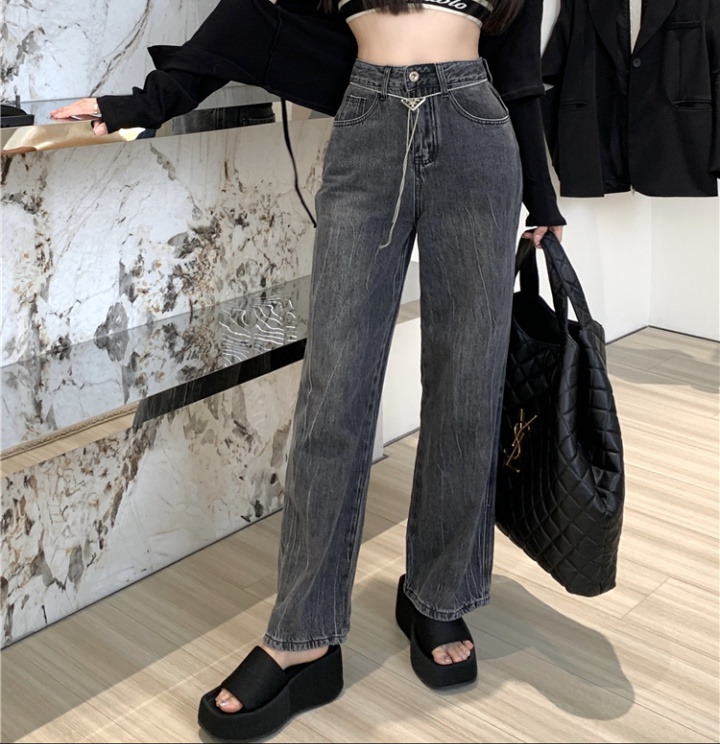 Slim high waist washed Korean style loose jeans