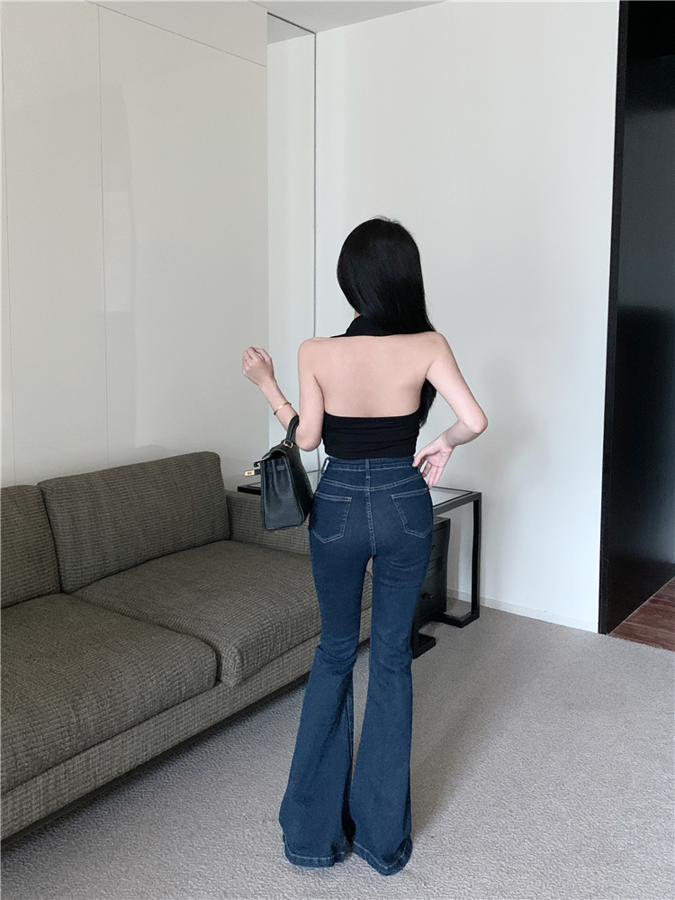High waist halter jeans slim breasted cardigan 2pcs set
