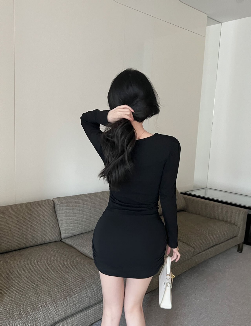 Low-cut fashion package hip hollow sexy slim dress