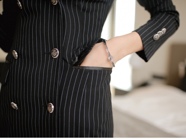 Long woolen windbreaker stripe business suit for women