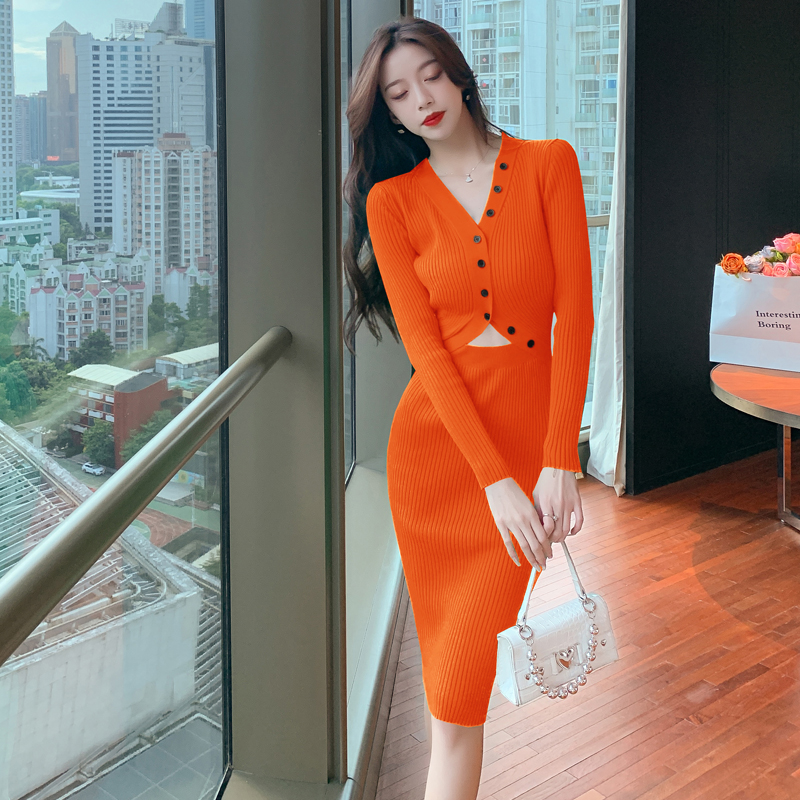 Package hip ladies knitted temperament dress for women